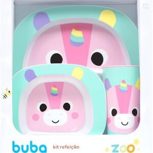 Kit Refeição Infantil Buba Zoo Unicórnio 3 Peças Rosa